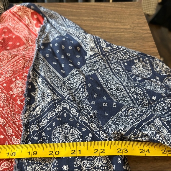 EDEN Distressed Alternative Patchwork Paisley Red Black And Blue Mens Shirt L - Picture 10 of 11